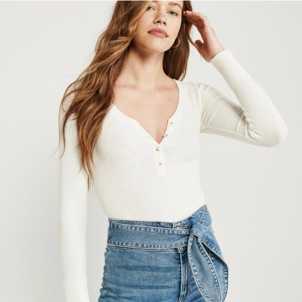 A&F White Knit Henley Top